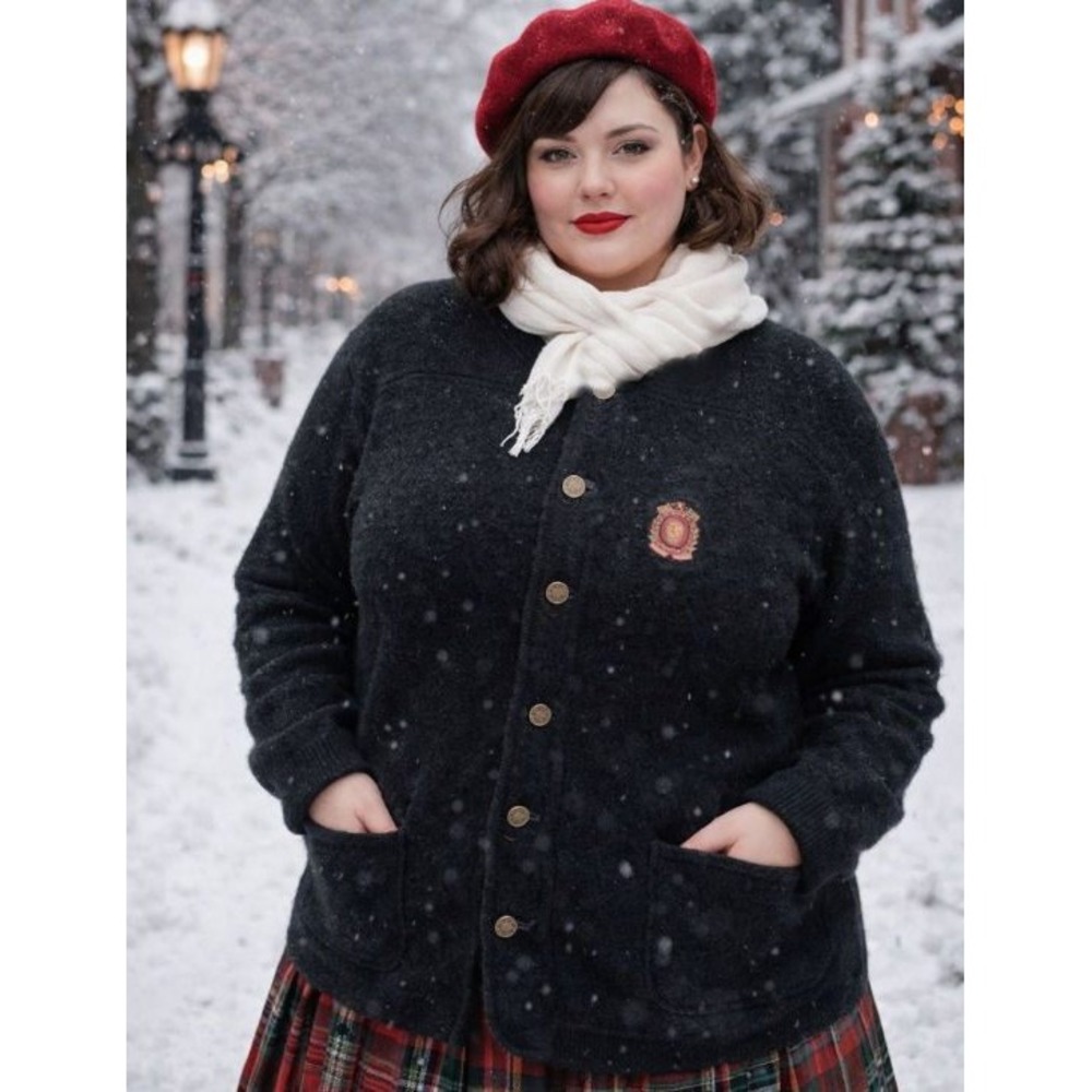 100% Pure Wool Black Jacket / Cardigan - Boiled Wool - Size XL